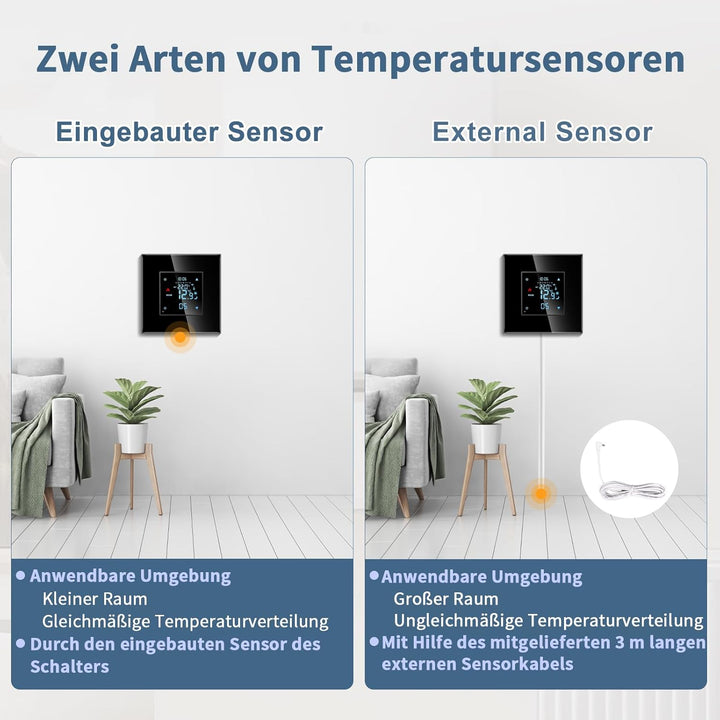 CNBINGO Smart Thermostat Unterputz mit Fühler, Digitaler Raumthermostat für Wasser Fussbodenheizunge