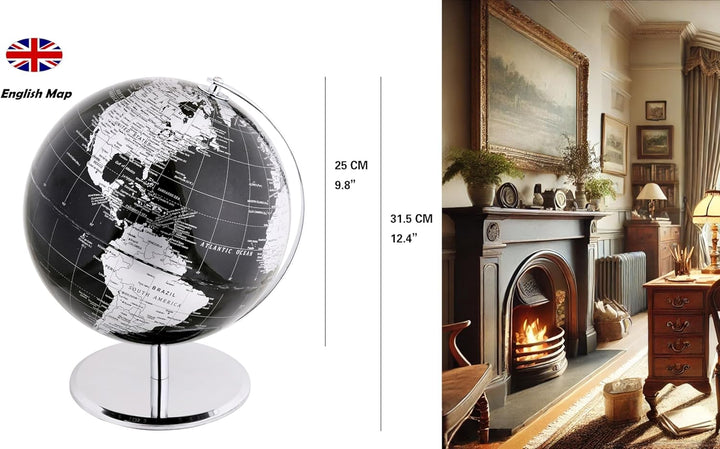 Exerz 25cm Globus - Englische Karte - Schüler-Globus - Mit Einem Metallfuss Pädagogisch/Geografisch/