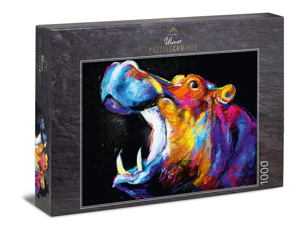 Ulmer Puzzleschmiede - Puzzle „Funky Hippo“ - Abstraktes 1000 Teile Tier-Puzzle – Puzzlemotiv der kü