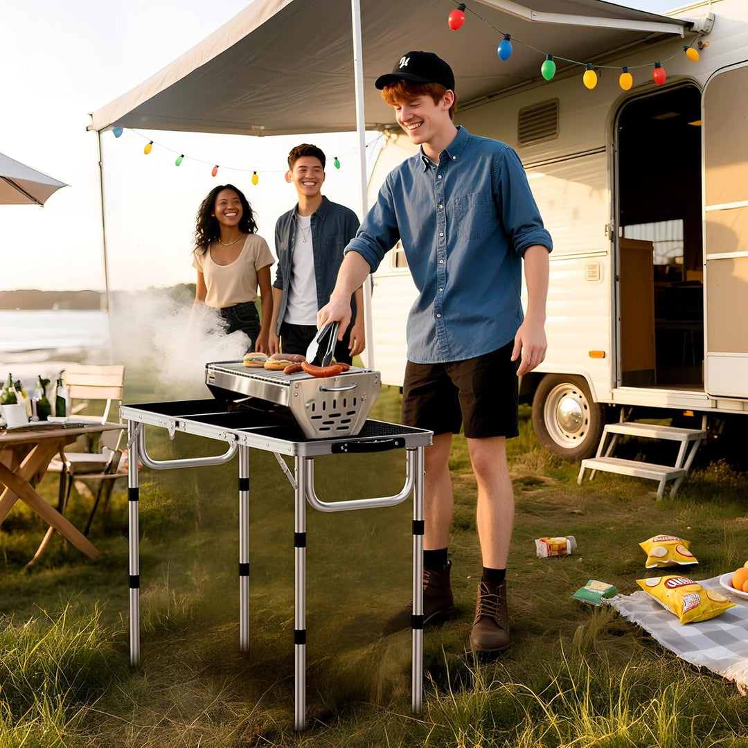 Anbte Campingtisch Klapptisch 87x40cm Aluminium Rahmen 3 Höhenverstellbar 26/48/70cm Koffertisch mit