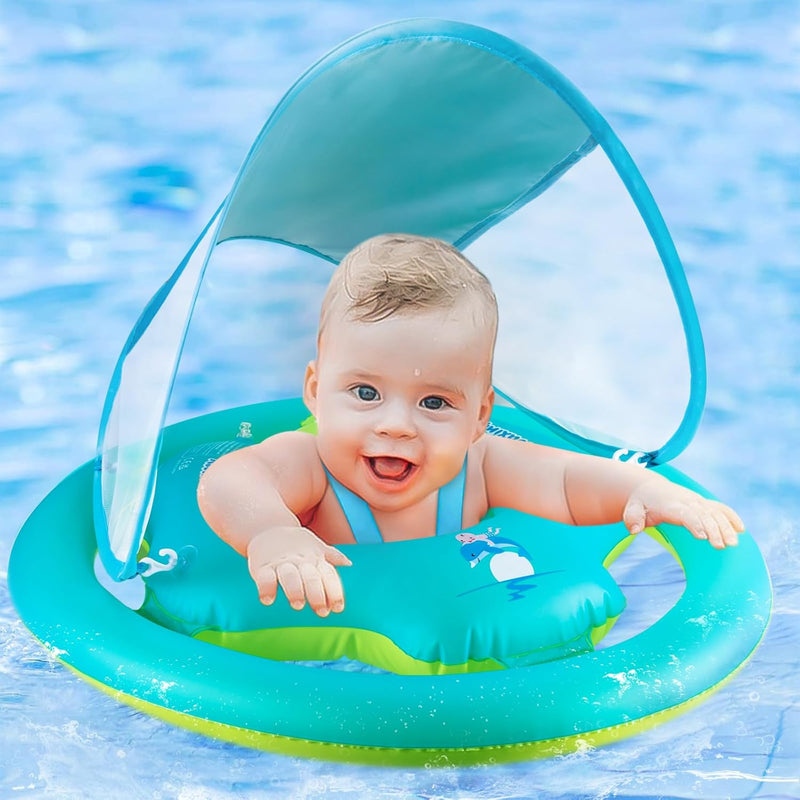 Thedttoy Schwimmring Baby mit Dual Airbag und UPF50+ Sonnendach, Baby Schwimmreifen Verstellbarer Au