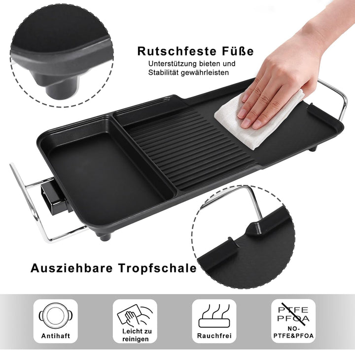 AEWHALE 3-in-1 Grillplatte Elektrisch, 2000 W, Tischgrill Elektrisch für Drinnen und Draussen mit An