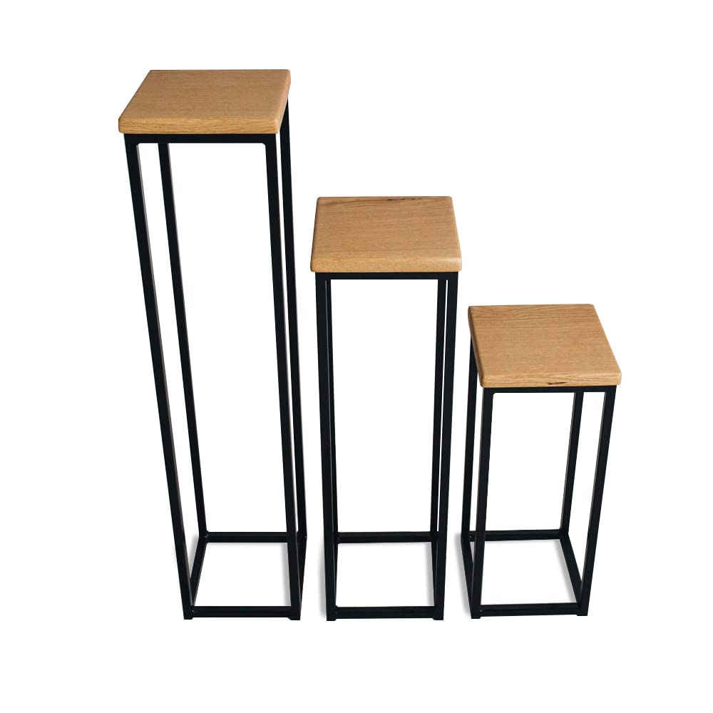 1 BestLoft Blumensäule Dora aus Eiche - Dekosäule im schlanken Design + Stahlgestell (Gestell Schwar
