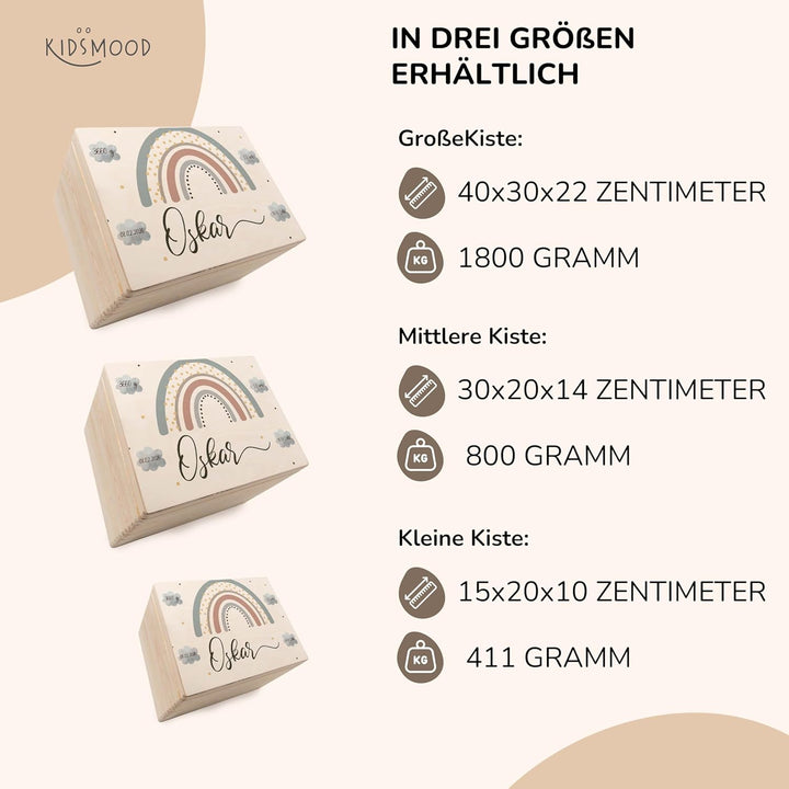 KIDSMOOD - Erinnerungsbox Baby, personalisierte Holzkiste mit Deckel, Ideal zur Aufbewahrung von Eri