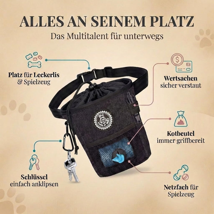 HUND IST KÖNIG® Leckerlibeutel für Hunde-Training - Robuster Futterbeutel Hunde, kompakt & funktiona