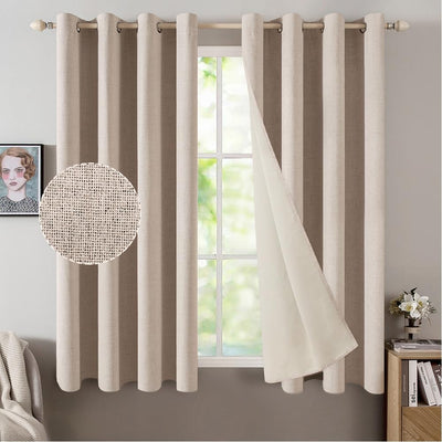 MIULEE Verdunklungsvorhänge mit ösen Gardinen Leinenoptik 2er Set 145 x 140 cm Beige Vorhang Blickdi