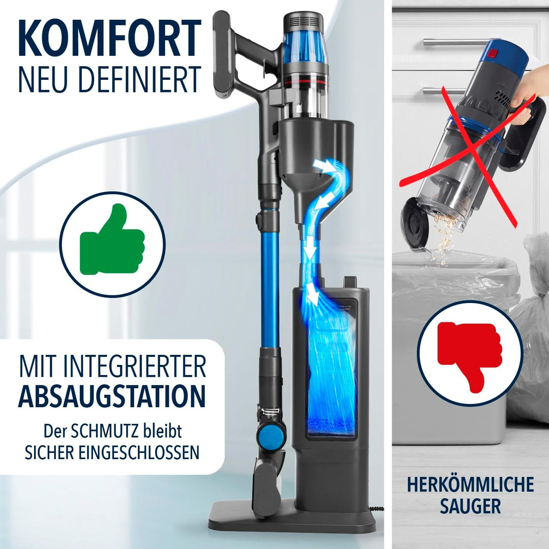 CLEANmaxx AeroTec 500 Staubsauger mit Absaugstation | Handstaubsauger smart & kabellos | automatisch