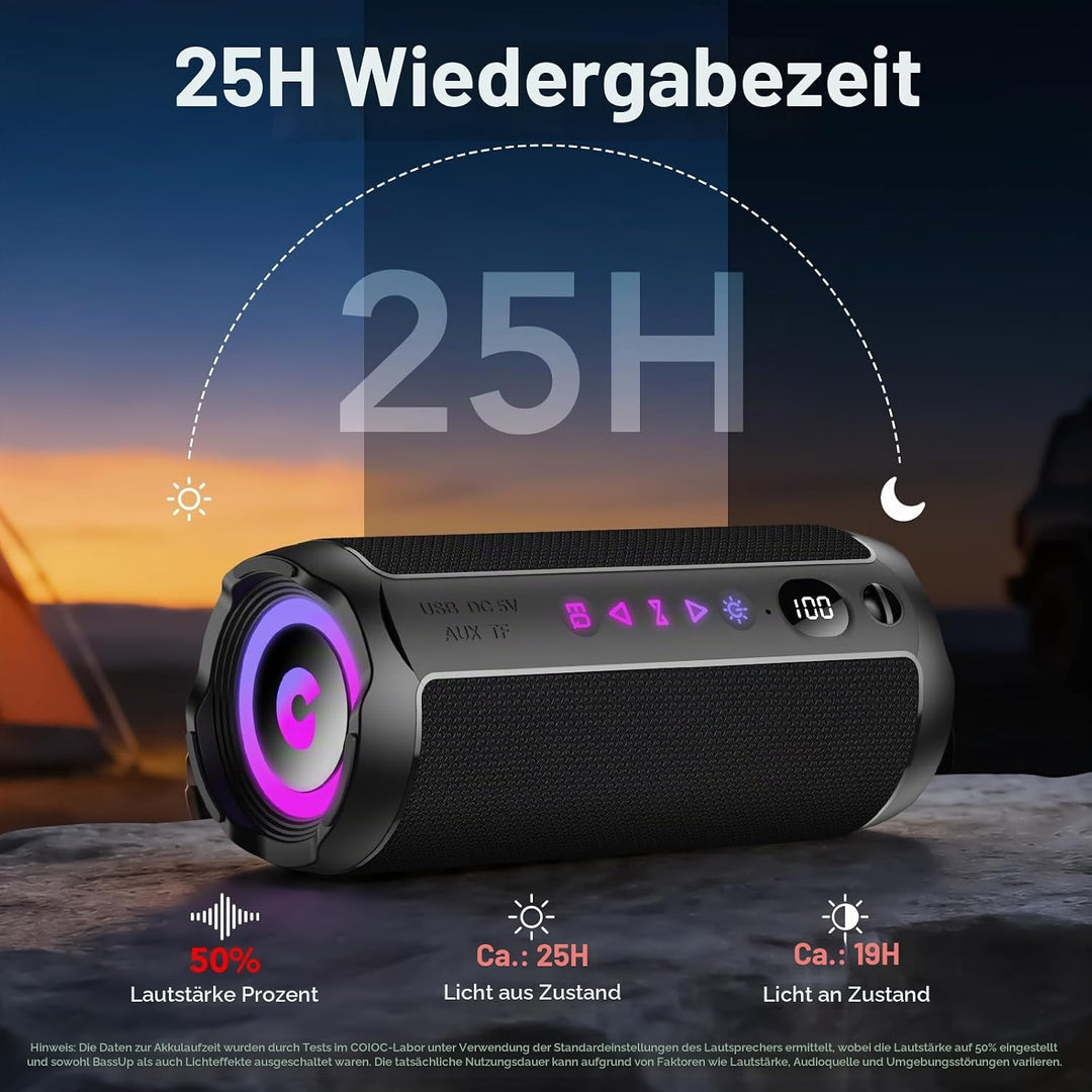 coioc Bluetooth Lautsprecher mit Licht, Bluetooth 5.4 Musikbox,25W Dual Lautsprecher, LED Anzeige &amp;