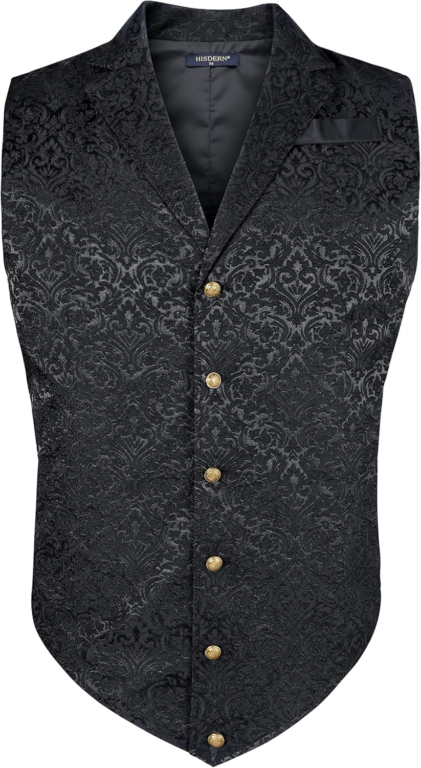 HISDERN Herren Paisley Weste Formelle Hochzeit Party Gothic Steampunk Revers Weste für Herren XXL Sc