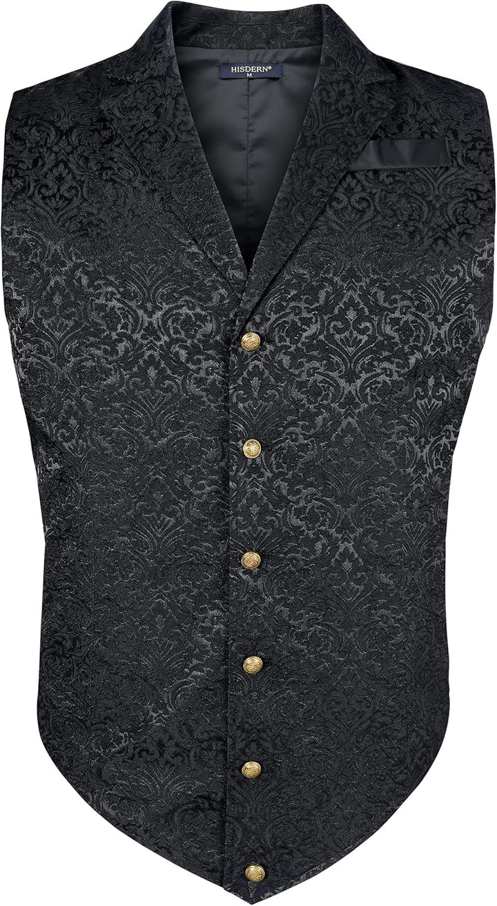 HISDERN Herren Paisley Weste Formelle Hochzeit Party Gothic Steampunk Revers Weste für Herren XXL Sc