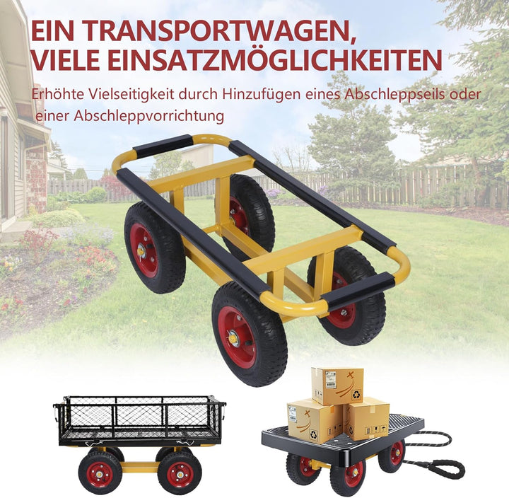 Bauholz Plattenwagen 300 kg Eisen Schwerlast Lasten Karre gelb | 75.5x32x26cm Transportwagen Dolly 4