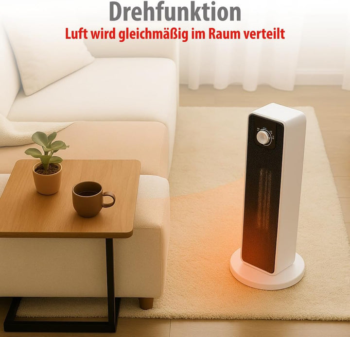 alpina Elektrischer Heizlüfter 2000W – Keramik Heizkörper mit Griff und Absturzsicherung – Oszillier