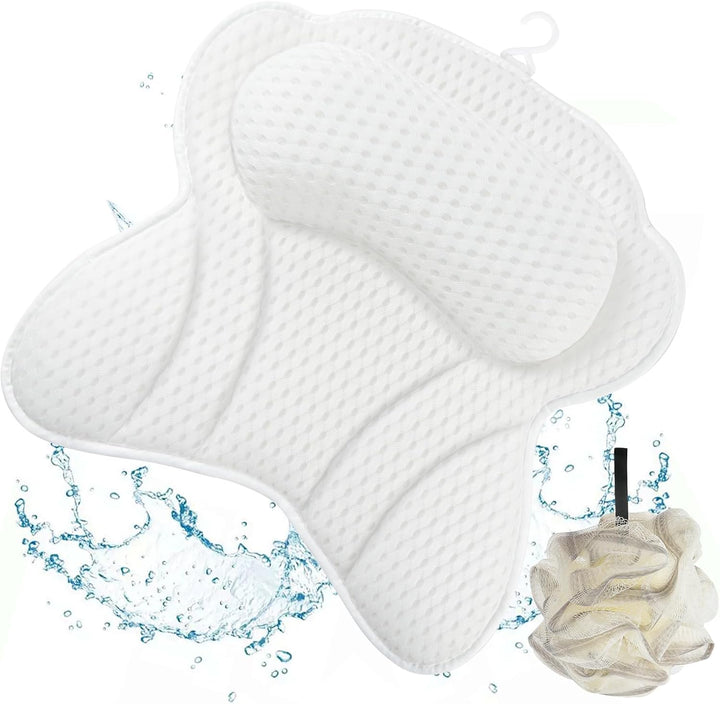 Schmetterlingsstil Badewannenkissen mit Saugnapf und 1 Badeball - Unterstützt Kopf, Nacken, Schulter