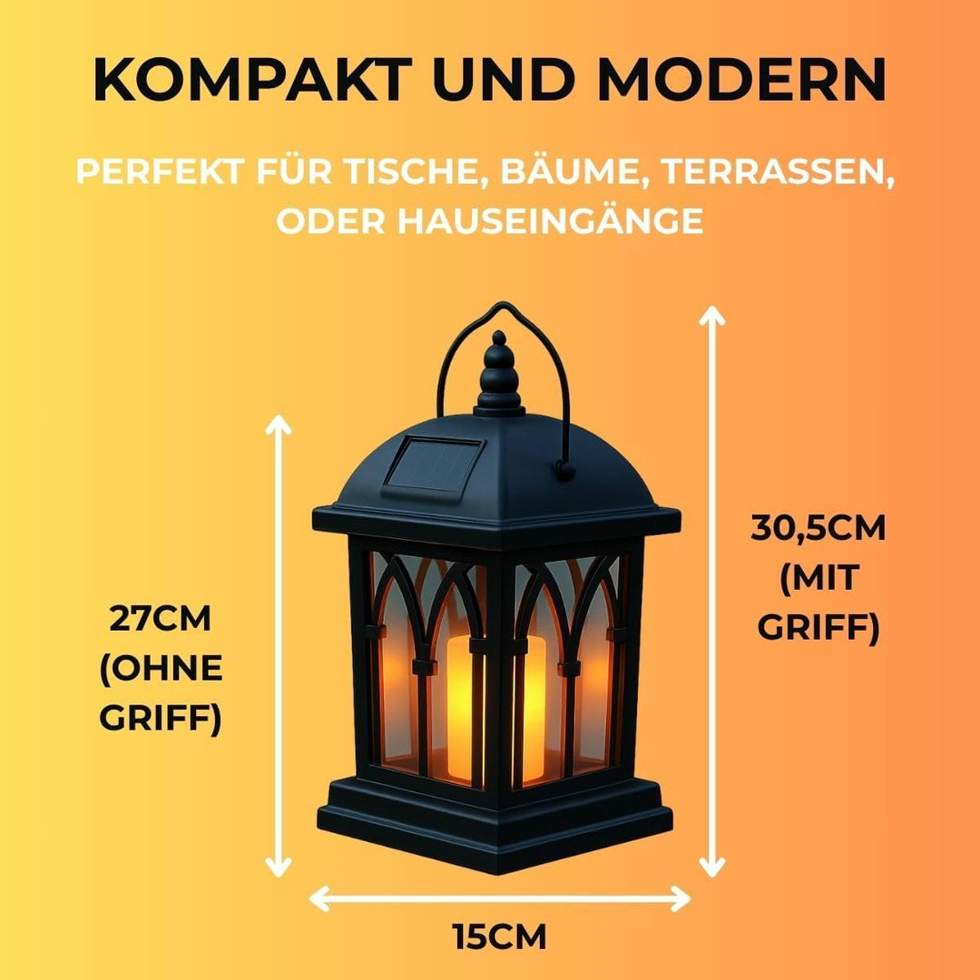 Festive Lights 27cm Schwarze Solar Laterne mit LED Kerze und täuschend echt wirkendem Flacker-Effekt