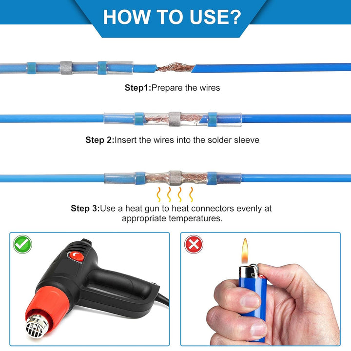 300 Stück 16-14 AWG Kabelverbinder Wasserdicht Schrumpfverbinder Quetschverbinder Blau - Kabelverbin