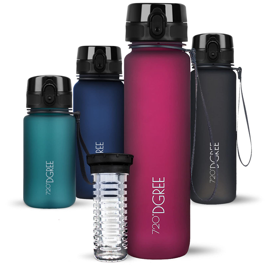 720°DGREE Trinkflasche 1l “uberBottle“ softTouch +Früchtebehälter - BPA-Frei - Schlanke Wasserflasch