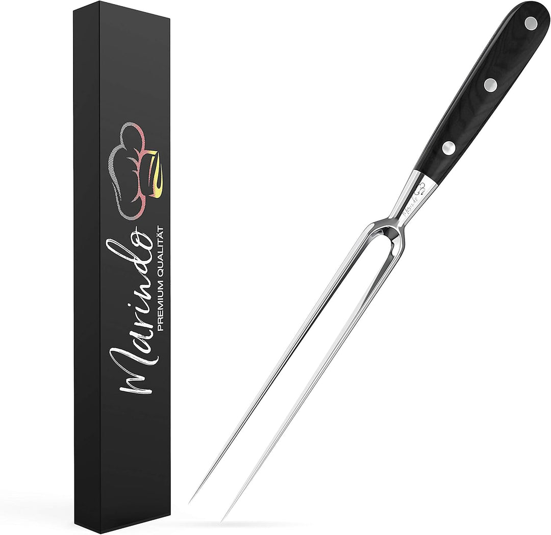 Marindo Profi Fleischgabel Edelstahl 31,5cm | Fleischgabel mit Holzgriff & 17cm Klingenlänge | Grill