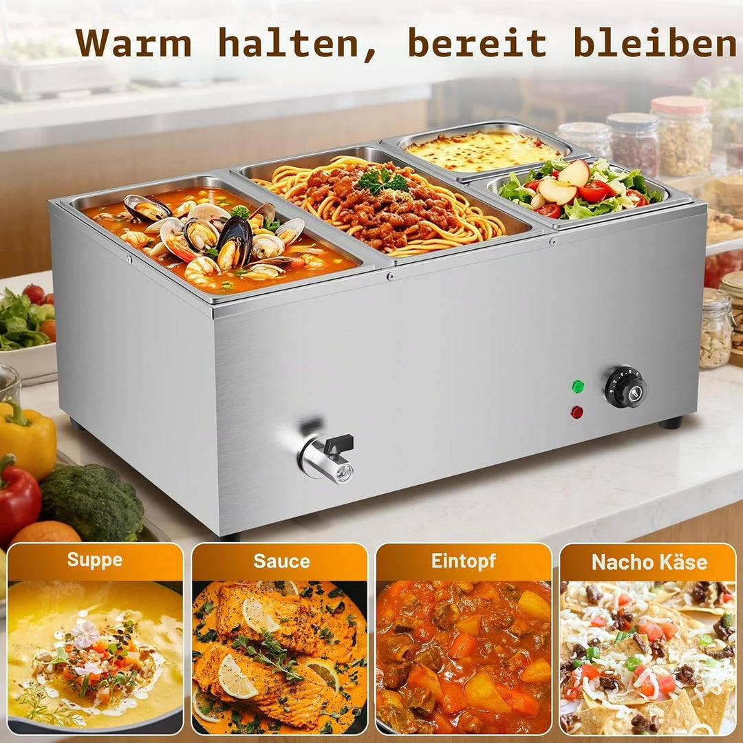 TAIMIKO Elektrisches Badezimmer, Edelstahl, 220 V, professionelle Speisew?rmer, Bain Marie mit 6 F?C