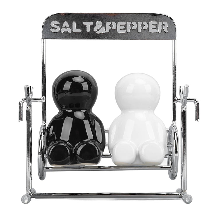 2 Stück Salz und Pfeffer Spender, Schwarz-Weiss Pfeffer- und Salzstreuer-Set mit Schwingfiguren Nied