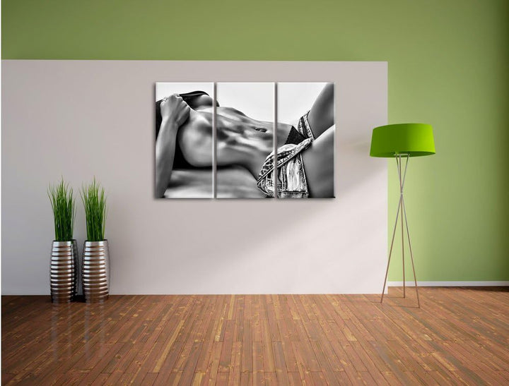 Pixxprint Sexy Frau mit schönem Körper als Leinwandbild/Grösse: 3 Teilig (120x80 cm) cm/Wandbild/Kun