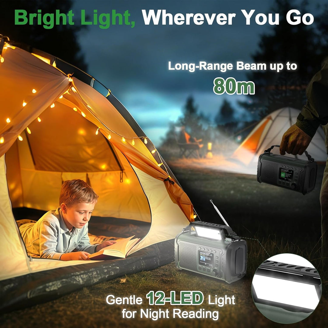 20000mAh DAB+/FM Notfallradio mit Powerbank – Tragbares Solar- & Kurbelradio mit Bluetooth 5.3, SOS,