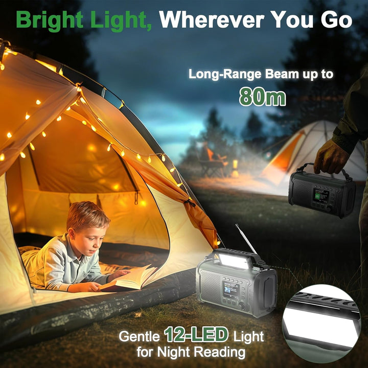 20000mAh DAB+/FM Notfallradio mit Powerbank – Tragbares Solar- & Kurbelradio mit Bluetooth 5.3, SOS,