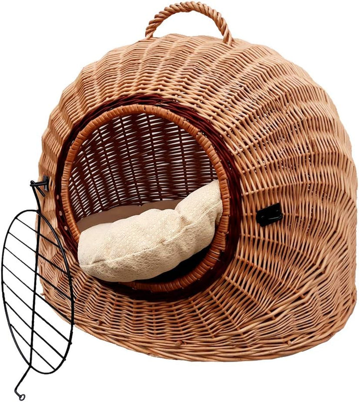 1-3-K Katzen-Transportkorb/Transportbox (55 x 45 x 45 cm) + 1 Kissen, abnehmbares Gitter, Katzenkorb