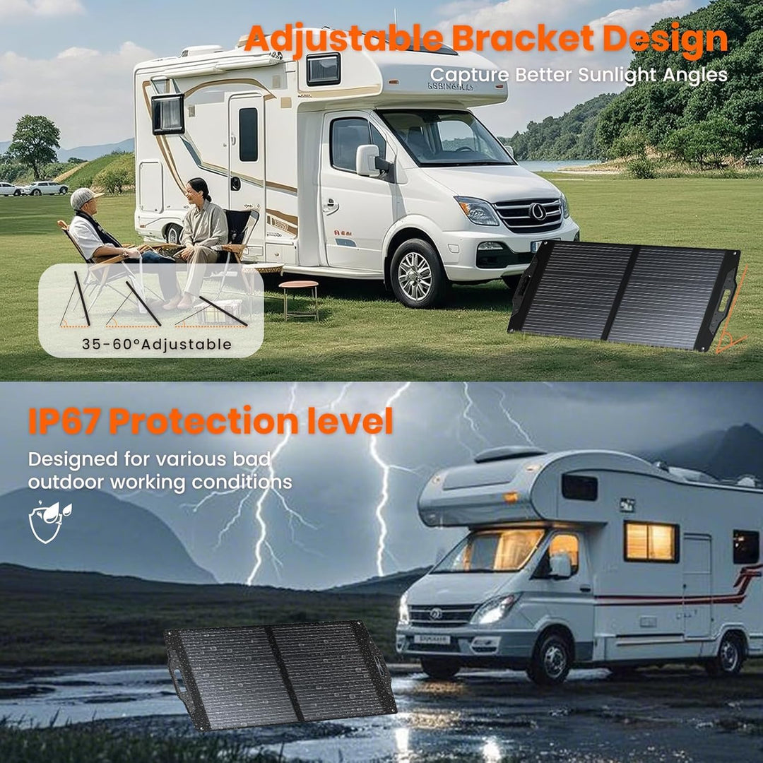 FlexSolar 100W Solarpanel Faltbar, IP67 Tragbares Solarpanel kit mit QC3.0/ USB-A/C/DC7909/5521/XT60