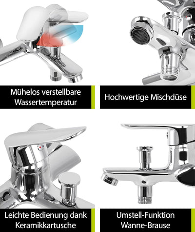 'aquaSu® Wannenarmatur Fera mit Umsteller, Typ 1/2 '' Brauseabgang unten, Wandbefestigung, Standard