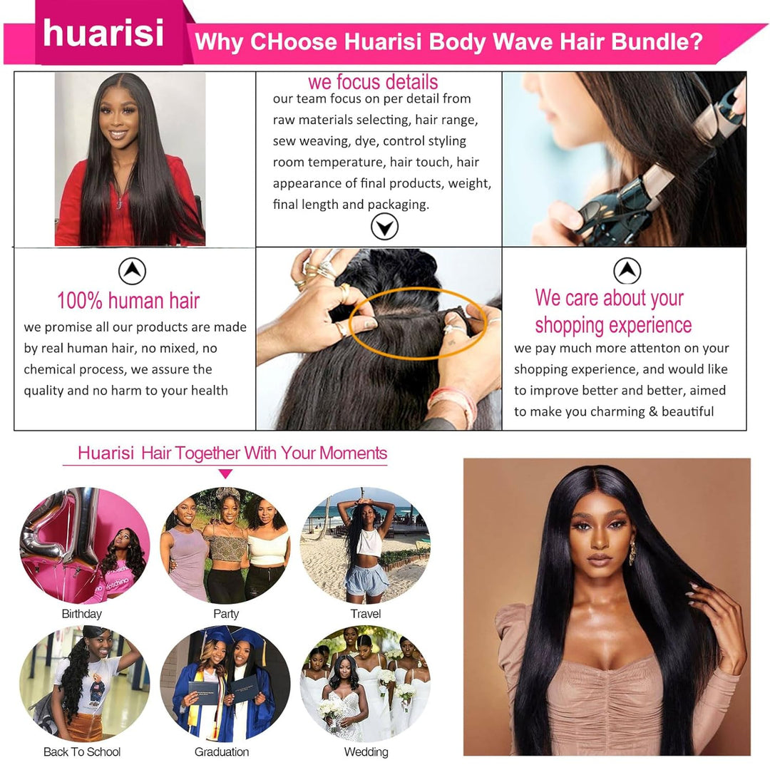Huarisi 10A Brasilianisches Gerade Echthaar Bündel, Brazilian Straight Human Hair 1 Bundle, 16 Zoll