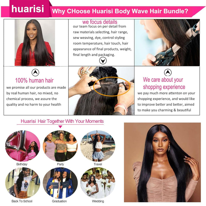 Huarisi 10A Brasilianisches Gerade Echthaar Bündel, Brazilian Straight Human Hair 1 Bundle, 16 Zoll
