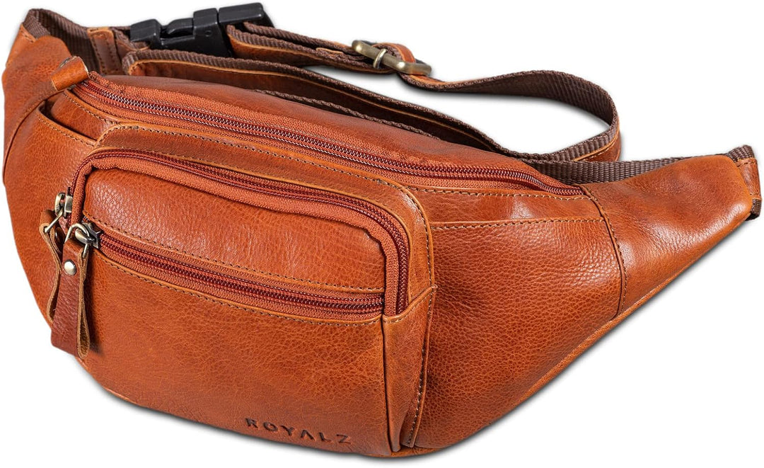 ROYALZ 'Alabama' Gürteltasche Leder Herren Damen Bauchtasche Retro Vintage Look Hüfttasche flach Bru