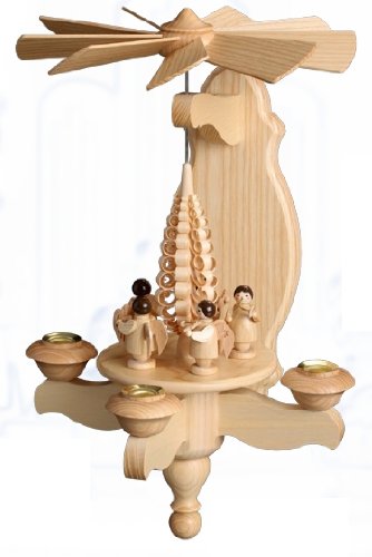 Wandpyramide - Hängepyramide Engel Natur mit Spanbaum Inkl. 3 Teelichtaufstecker- Original Erzgebirg