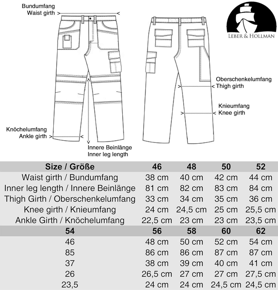 Leber&Hollman Arbeitshose für Herren - Sicherheitshose für Männer - mit Taschen für Kniepolster - Bu