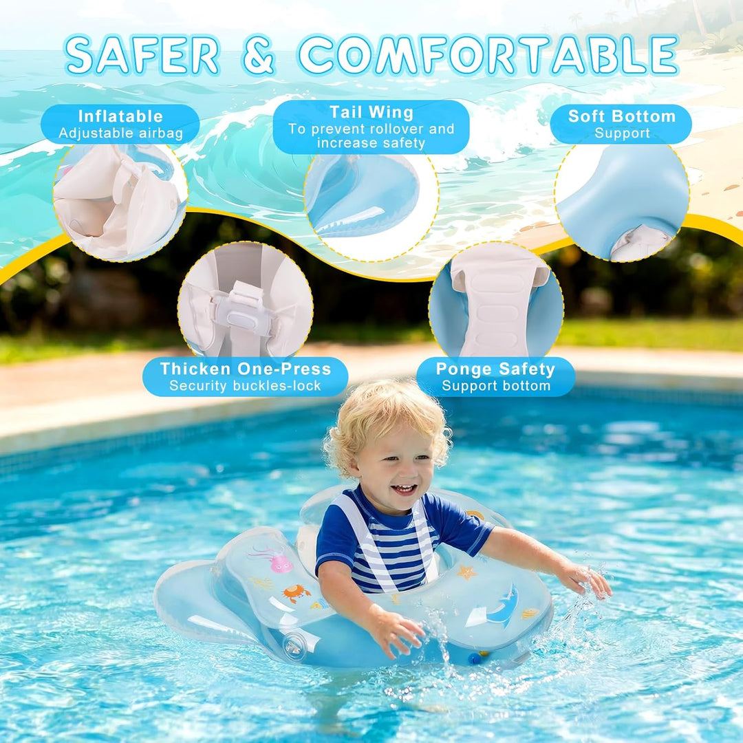 Baby Schwimmring mit abnehmbarem Sonnenschutz und Glöckchen, inklusive 1 x Handpumpe und 2 x Reparat
