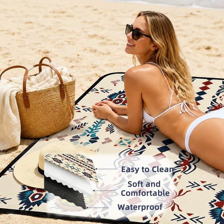 Boho Picknickdecke Wasserdicht Picknickdecke 200x200, Stranddecke Sandfrei Tragbare Waschbar, Outdoo
