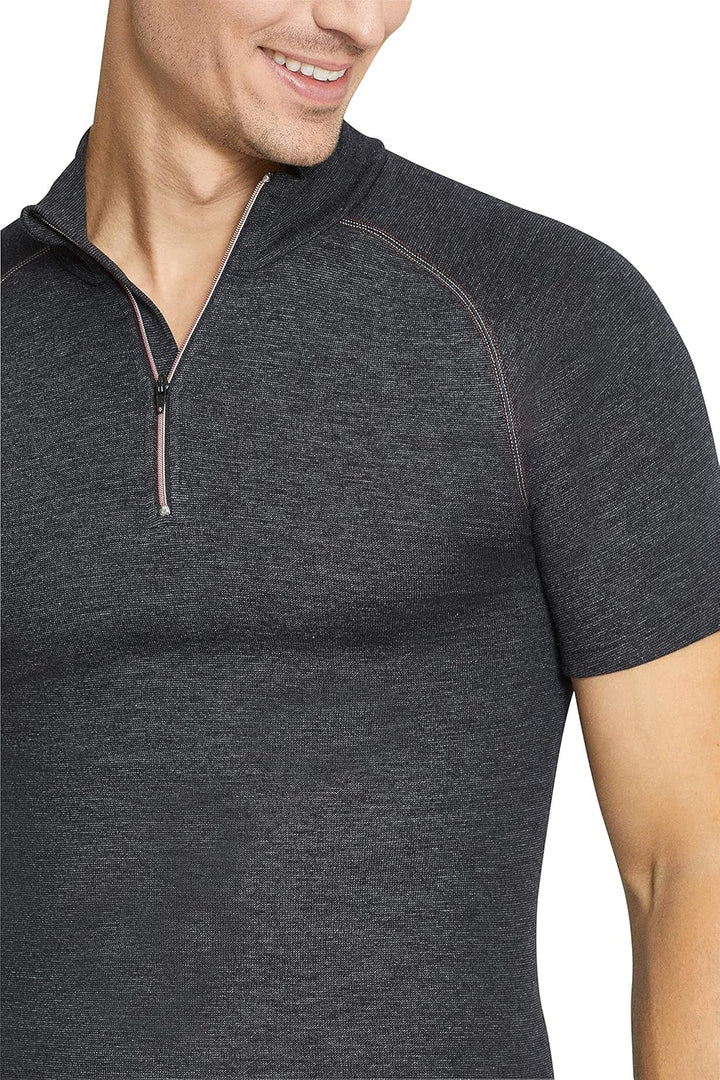 con-ta Thermo Kurzarm Shirt mit Zipper für Herren, wärmendes T-Shirt aus natürlicher Baumwolle, bequ