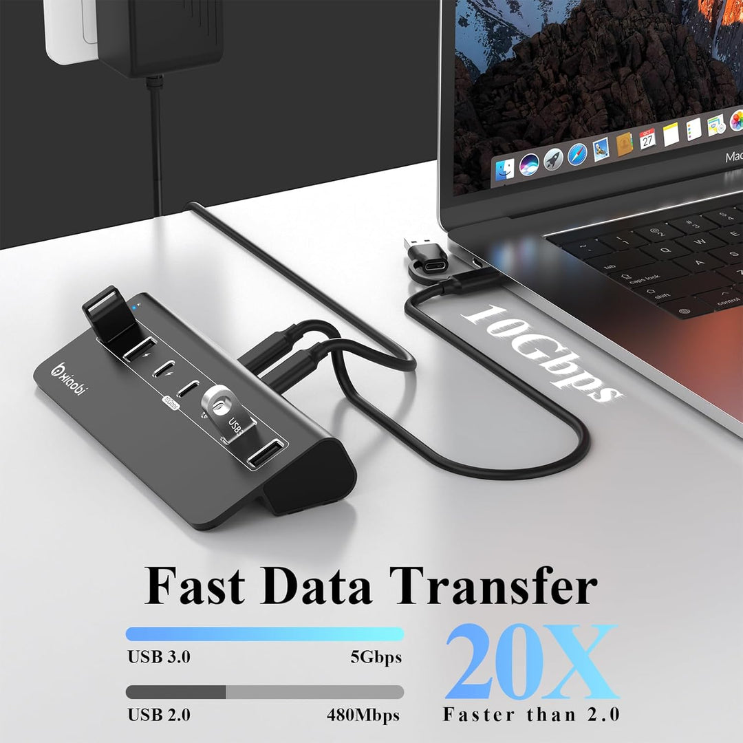 USB Hub mit Netzteil, 7 Port USB Hub 3.2 Gen 2, 10 Gbps USB Verteiler mit Netzteil 5V 3A Powered USB