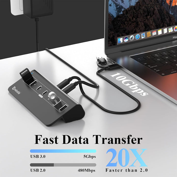 USB Hub mit Netzteil, 7 Port USB Hub 3.2 Gen 2, 10 Gbps USB Verteiler mit Netzteil 5V 3A Powered USB