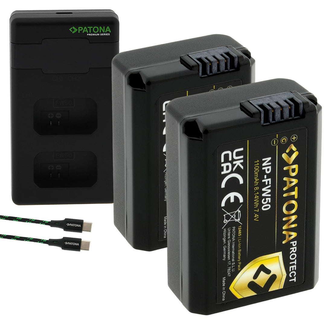 PATONA V1 Protect 2X Akku NP-FW50 (1030 mAh) mit Schutzgehäuse V1 - und PD Performance USB Ladegerät