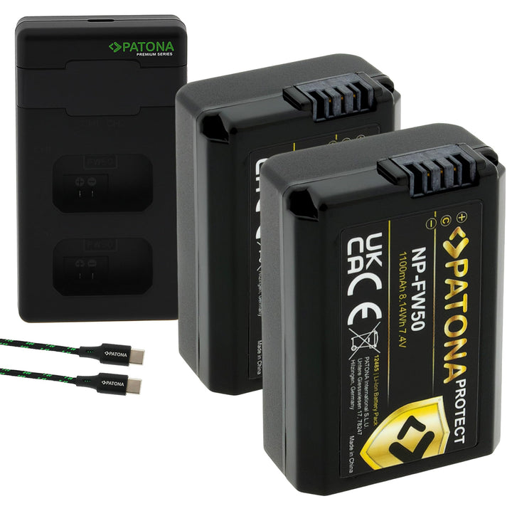 PATONA V1 Protect 2X Akku NP-FW50 (1030 mAh) mit Schutzgehäuse V1 - und PD Performance USB Ladegerät