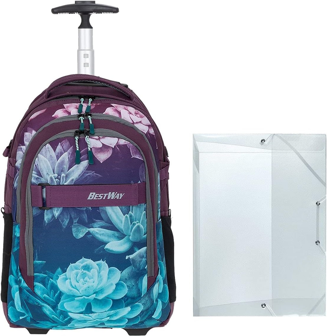 Bestway Schultrolley Mädchen Jungen Trolley Schulrucksack 2 Teile Set Packer Evo + Heftmappe A4 Dark