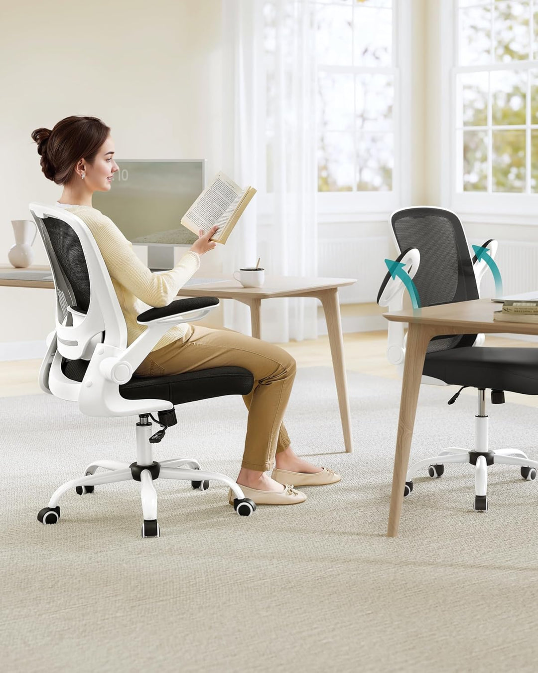 SONGMICS Bürostuhl ergonomisch, Schreibtischstuhl klappbare armlehne, 360° Drehstuhl, verstellbare L