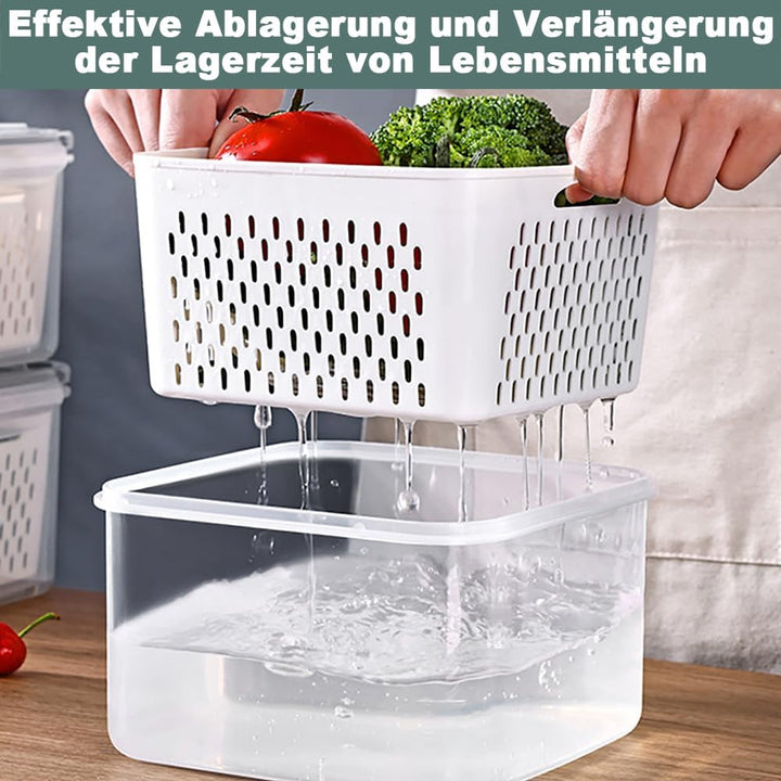 Kongming Kühlschrank Organizer Frischhalteboxen Set mit Deckel und Trennbar Sieb, 3 Stück Frischhalt