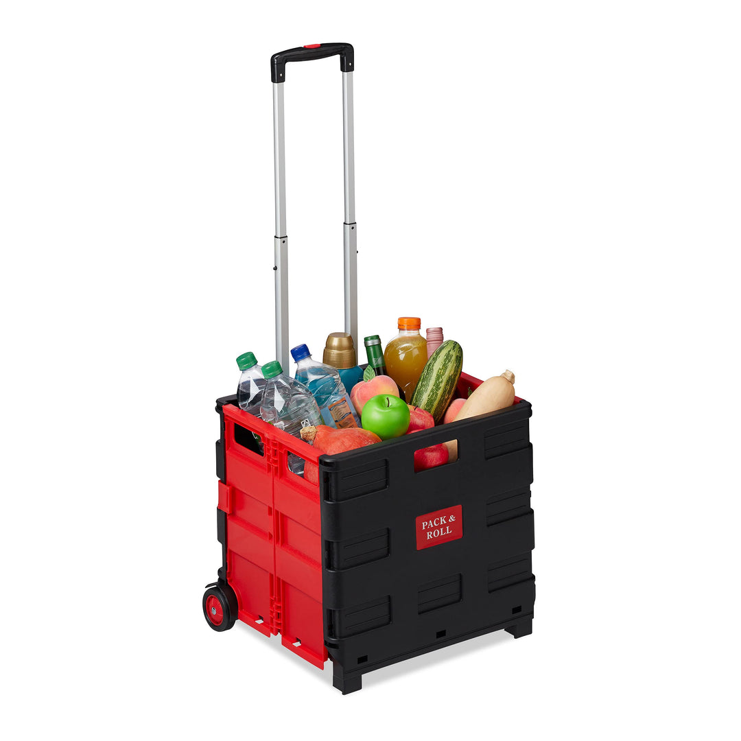Relaxdays 1 x Einkaufstrolley klappbar, Teleskop-Griff, 2 Gummi Rollen, bis 35 kg, Shopping Trolley,