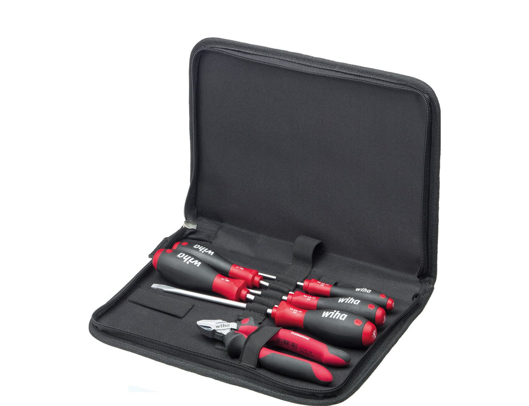 Wiha Werkzeug Set Mechaniker (33971), Schraubendreher, Seitenschneider 6-tlg. in Tasche Set Mechanik