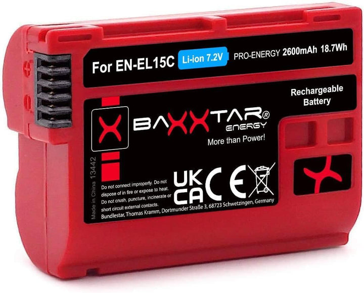 Baxxtar EN-EL15c 2600mAh Kamera Akku (EN-EL15c EN-EL15b EN-EL15) kompatibel mit Nikon Z5 Z6 II Z7 II