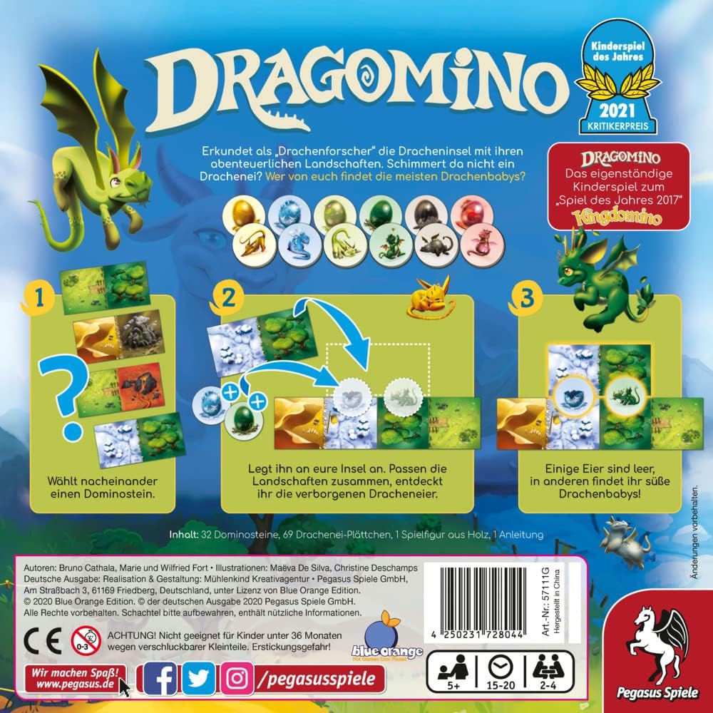 Pegasus Spiele 57111G - Dragomino *Kinderspiel des Jahres 2021*, Mehrfarbig Single, Single