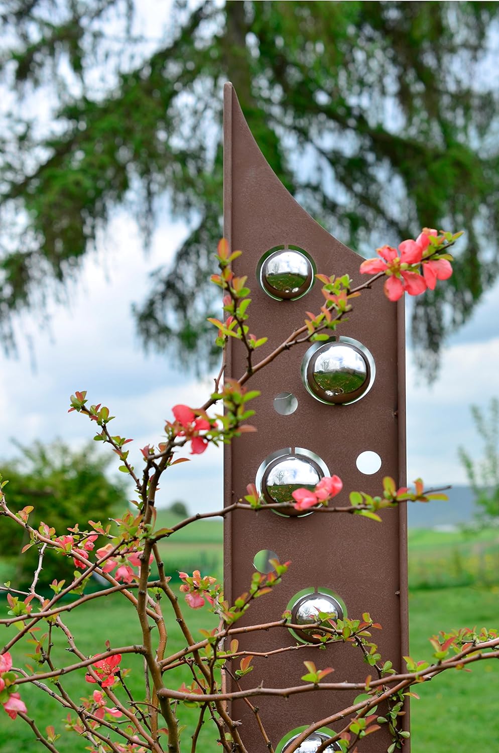 Kobolo Gartenstecker Dekostecker Rusty Bubbles in Rostoptik mit Edelstahlkugeln