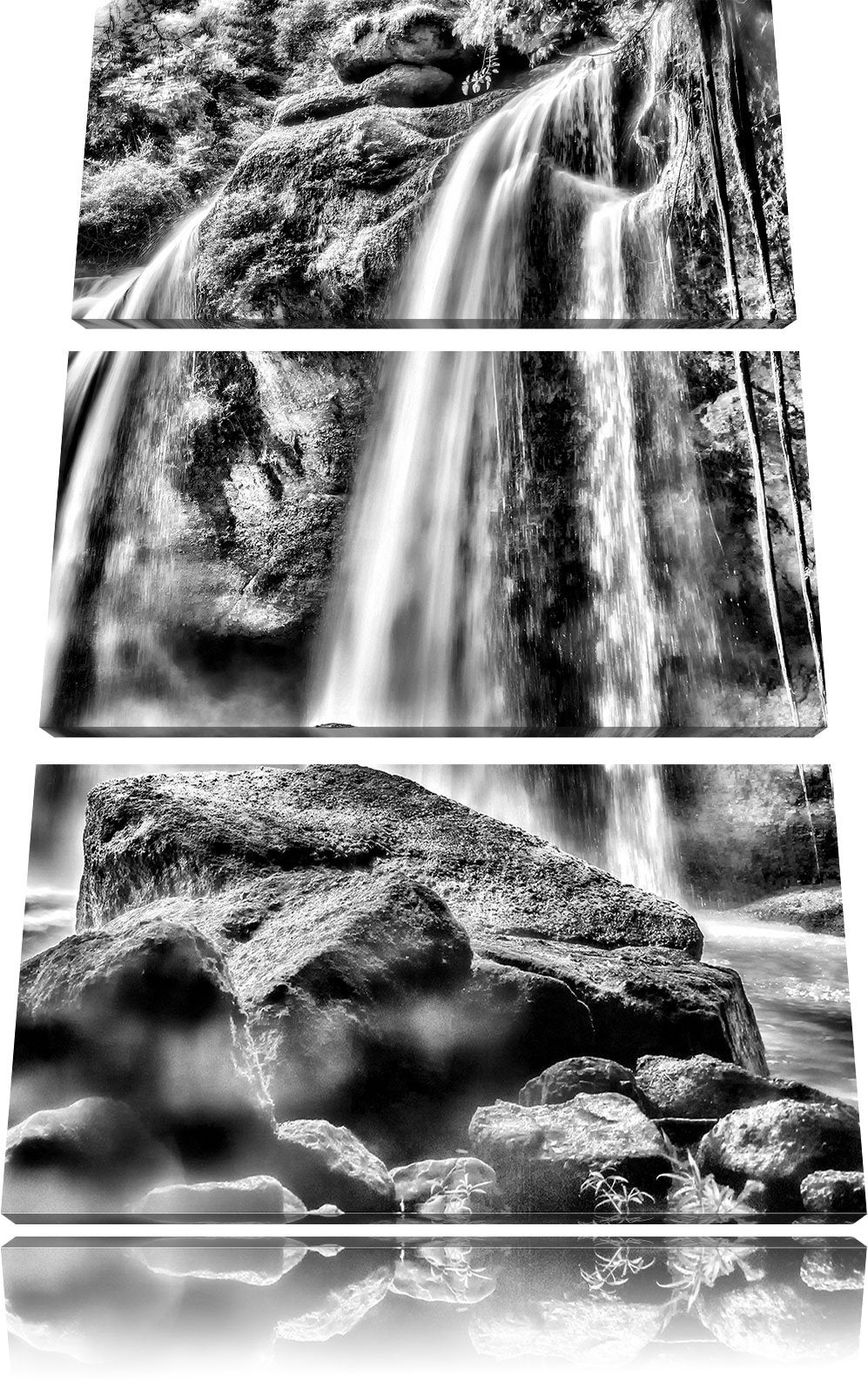 Pixxprint Monocrome, Wasserfall 3-Teiler Leinwandbild 120x80 Bild auf Leinwand